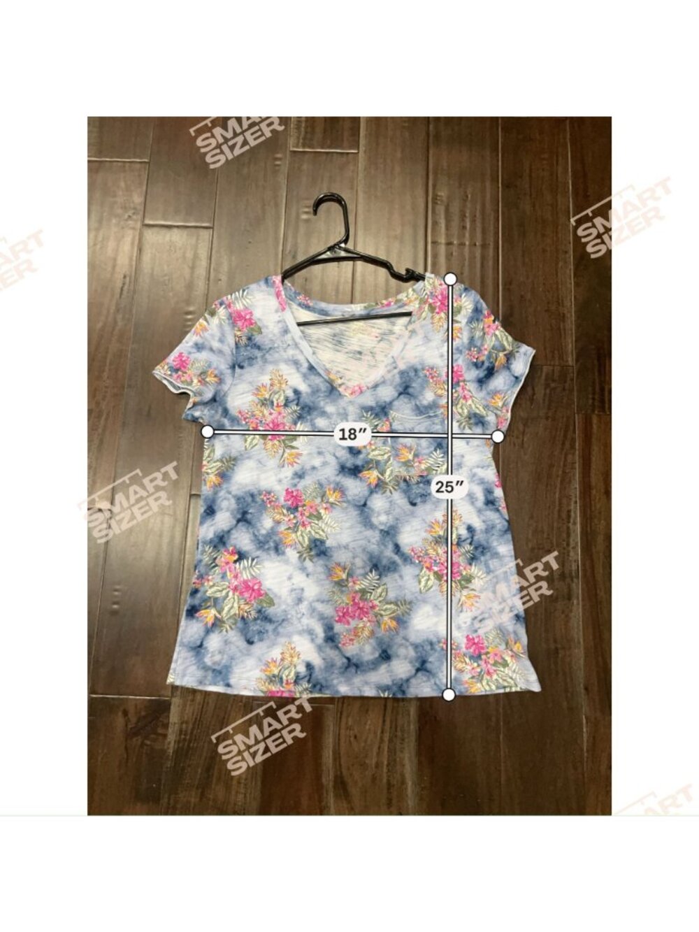 Dept 222 Large Blue Floral Tie-Dye V-Neck Pocket T-Shirt Boho Art - Picture 7 of 10